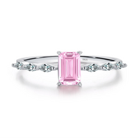 925 Sterling Silver Emerald Cut Pink or Yellow CZ Ring