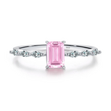 925 Sterling Silver Emerald Cut Pink or Yellow CZ Ring