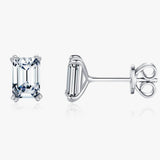 925 Sterling Silver Simple Emerald Cut CZ Stud Earrings