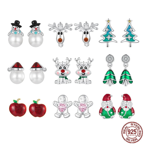 925 Sterling Silver Christmas Stud Earrings - 9 Options