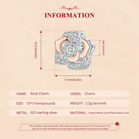925 Sterling Silver Rose Gold Accent Rose Bead Charm