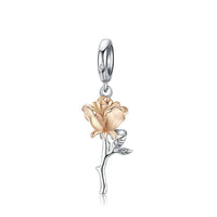 925 Sterling Silver Rose Gold Accent Rose Hanging Charm