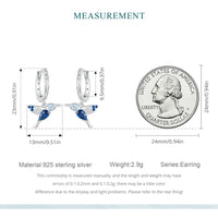 925 Sterling Silver Blue CZ Hummingbird Hoop Earrings