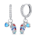 925 Sterling Silver Colourful Feather CZ Heart Hoop Earrings