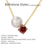 Stainless Steel Imitation Pearl/Birthstone Pendant Necklace - 12 Options