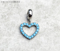925 Sterling Silver Blue Stone Heart Hanging Charm