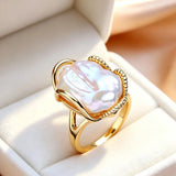 Fashion Natural Freshwater Baroque Pearl Adjustable Ring - 4 Options