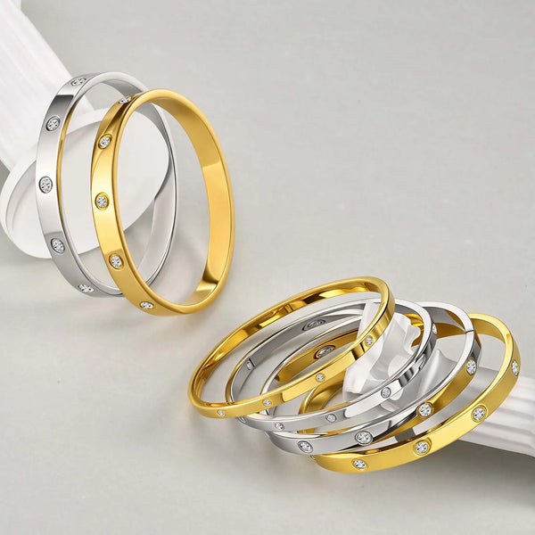 Stainless Steel Cubic Zirconia Classic CZ Bangle - 5 Options