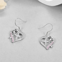 Fashion White/Pink Stone Cross Heart Pink Ribbon Earrings