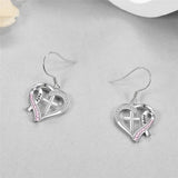 Fashion White/Pink Stone Cross Heart Pink Ribbon Earrings