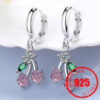 925 Sterling Silver Cherry Hoop Earrings - 2 Colours