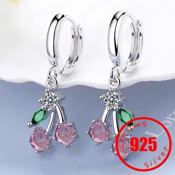 925 Sterling Silver Cherry Hoop Earrings - 2 Colours
