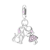 925 Sterling Silver Little Girl and Her Dog Hanging Charm