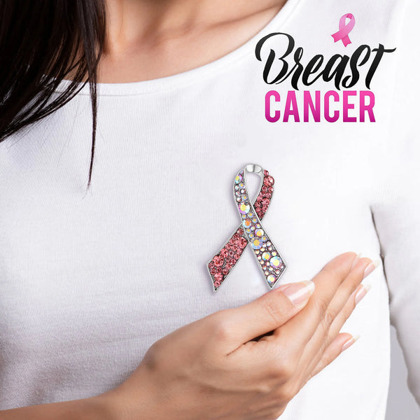 Rhinestone Breast Cancer Ribbon Brooch - 4 Options