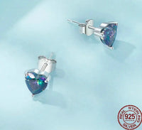 925 Sterling Silver 7MM Mystic Topaz Heart Stud Earrings