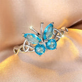 Fashion Blue CZ Butterfly Ring - 2 Colours