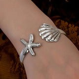 Stainless Steel Chunky Shell/Starfish Open Bracelet - 2 Colours