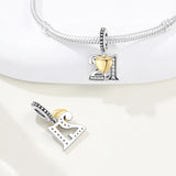 925 Sterling Silver CZ Number Heart Hanging Charm - 24 Options