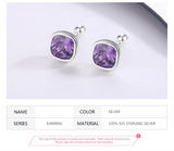 925 Sterling Silver 8mm Square Purple CZ Screwback Earrings