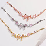 Fashion Cubic Zirconia Bow Love Heart Necklace - 3 Colours