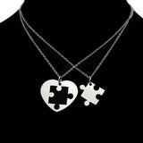 2PCS/Set Stainless Steel Puzzle Heart Necklace