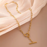 Stainless Steel Oval Link T Bar Necklace - 2 Colours