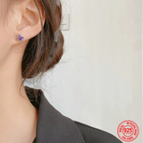 925 Sterling Silver 8mm Square Purple CZ Screwback Earrings