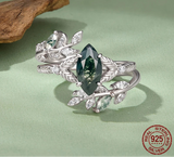 925 Sterling Silver Moss Agate Leaf Stackable Ring - 2 Options