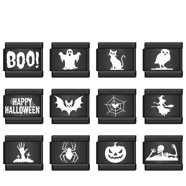 Stainless Steel Black Halloween Italian Charm - 12 Options