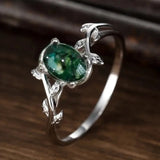 Fashion Vintage Green Moss Oval Leaf Twine Ring