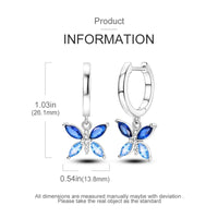 925 Sterling Silver CZ Blue Butterfly Hoop Earrings