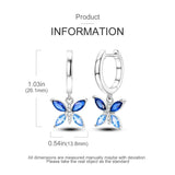 925 Sterling Silver CZ Blue Butterfly Hoop Earrings