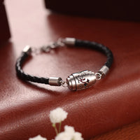 Leather/Stainless Steel Aromatherapy Barrel Bracelet - 12 Options