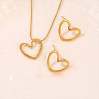 Stainless Steel Hollow Distorted Heart Earrings/Necklace Set