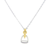 925 Sterling Silver Equestrian Two Tone Gold Plated Stirrup Pendant Necklace