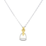 925 Sterling Silver Equestrian Two Tone Gold Plated Stirrup Pendant Necklace