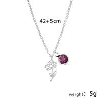 Stainless Steel Birthstone Birth Flower Necklace - 12 Options