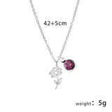 Stainless Steel Birthstone Birth Flower Necklace - 12 Options