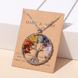 Stainless Steel Fashion Natural Crystal Seven Chakras Stone Tree Of Life Pendant Necklace - 5 Options