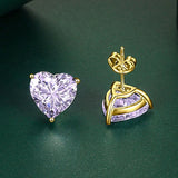 925 Sterling Silver Heart Coloured CZ 10*10mm Stud Earrings - 12 Options