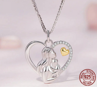 925 Sterling Silver Mother and Child Heart Necklace