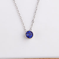 Stainless Steel Round Birthstone Pendant Necklace - 2 Colours - 12 Options