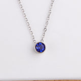 Stainless Steel Round Birthstone Pendant Necklace - 2 Colours - 12 Options