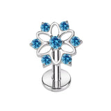 Titanium Blue Flower Zirconia Ear Stud Body Jewellery - 11 Sizes