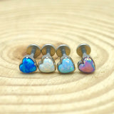 Titanium Heart Opal Body Piercing Stud - 4 Colours - 7 Sizes