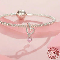 925 Sterling Silver Rope and Pink Heart Charm
