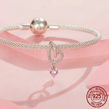 925 Sterling Silver Rope and Pink Heart Charm