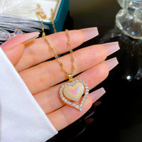 Stainless Steel Pearl Effect Heart Pendant Necklace