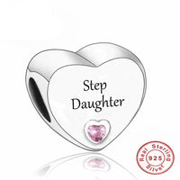 925 Silver Pink CZ Family Heart Charm - 50 Options