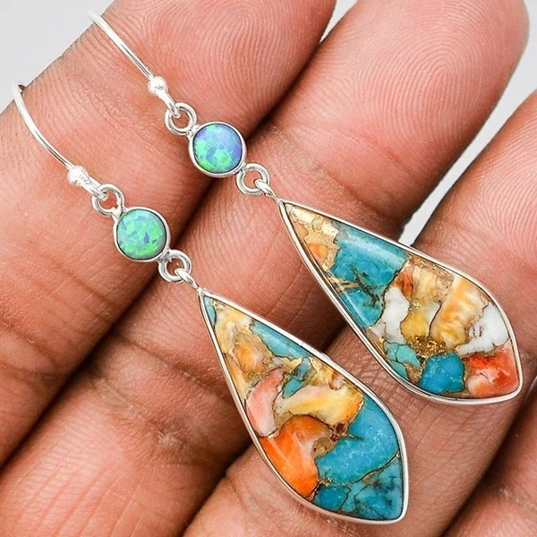 925 Sterling Silver Retro Multicoloured Drop Earrings - 2 Options